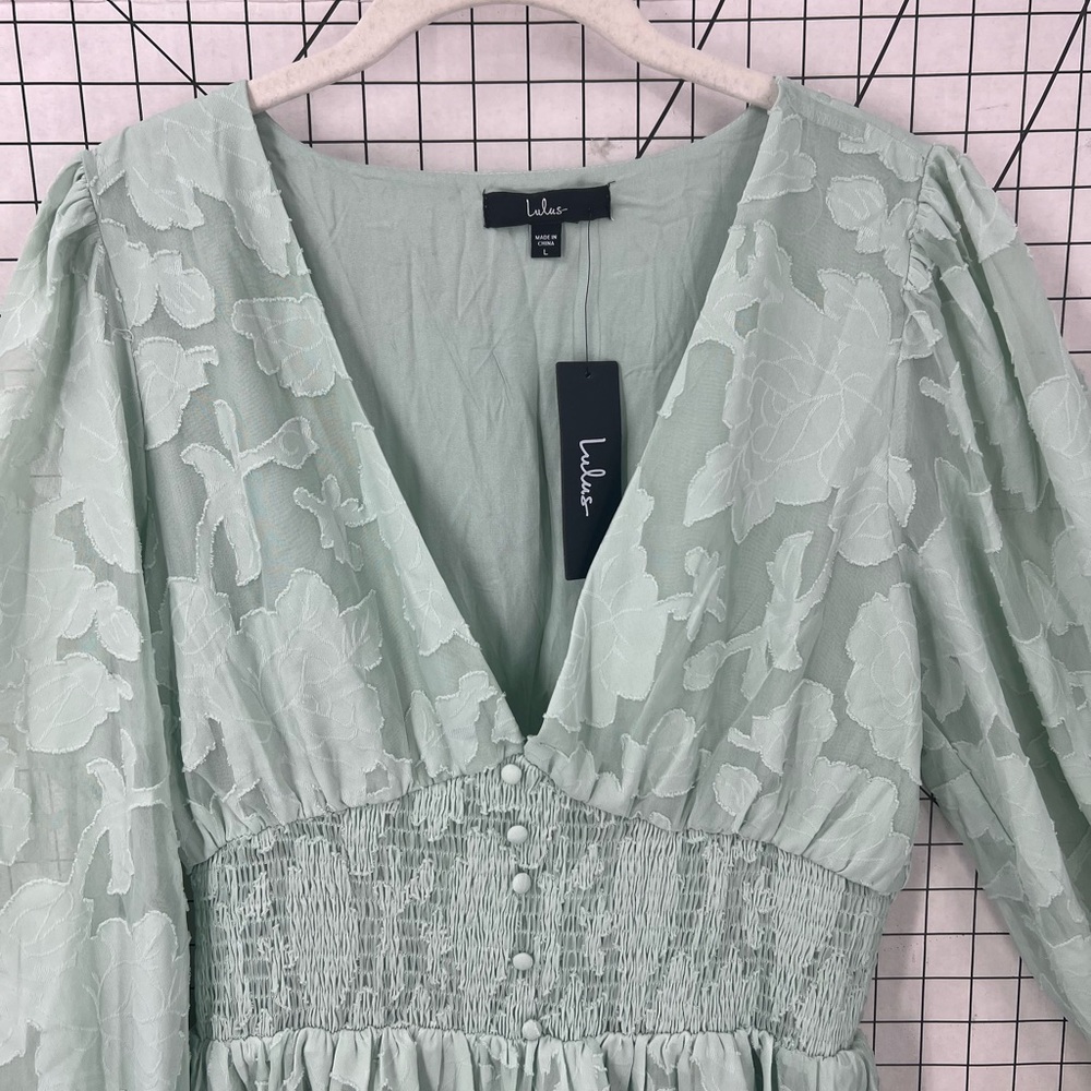 LULU’S Tomorrow and Always Light Sage Green Burnout Floral Mini Dress L - Picture 9 of 15